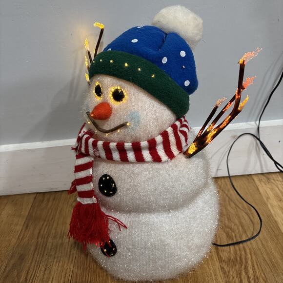 Fiber Optic Snowman Bradford Sight Sational 14" Striped Scarf Color Changing Box - Picture 6 of 12